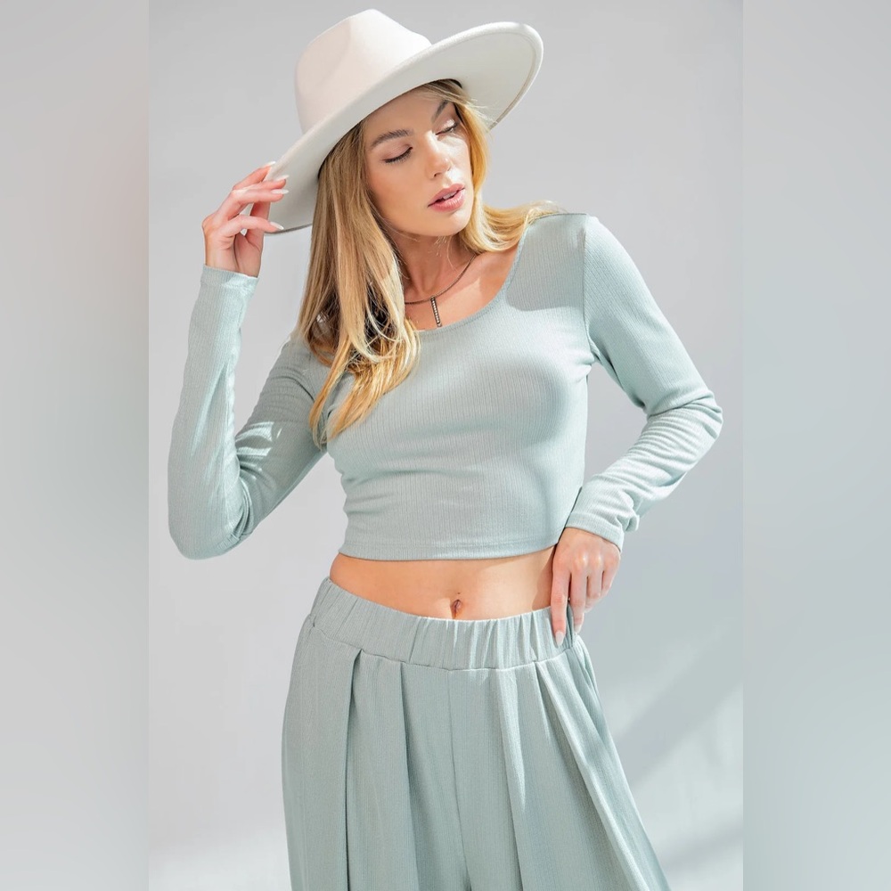 Easel Ribbed Cropped Top in Sage (TOP ONLY)